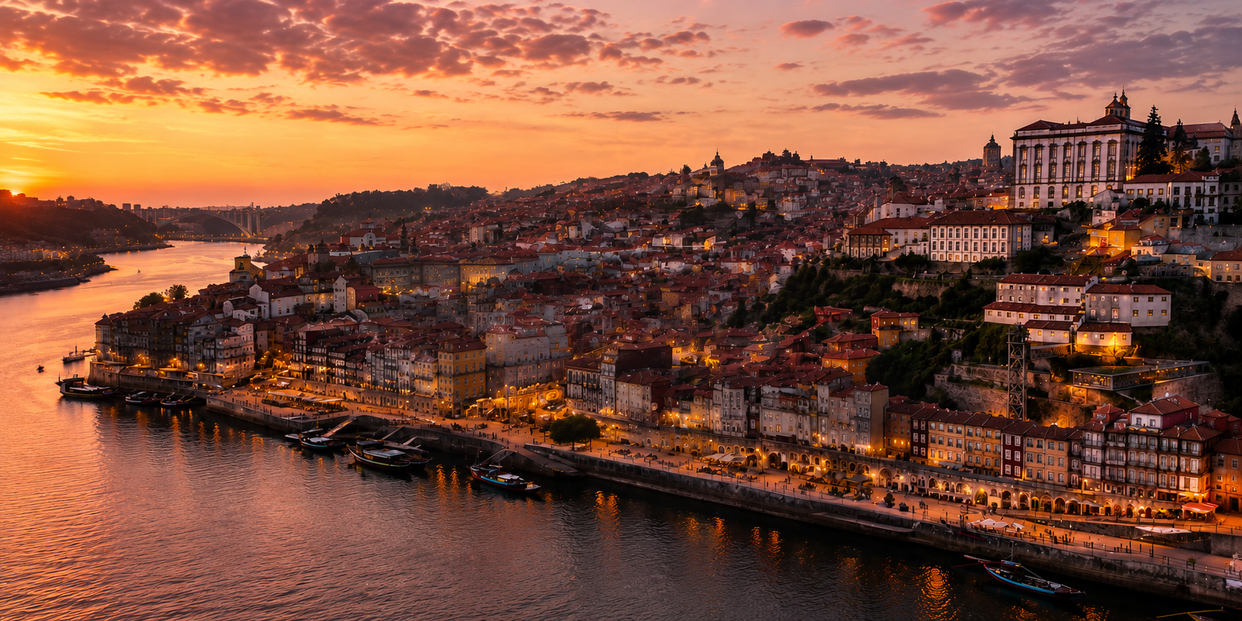 Porto, Portugal at golden hour over the Douro river